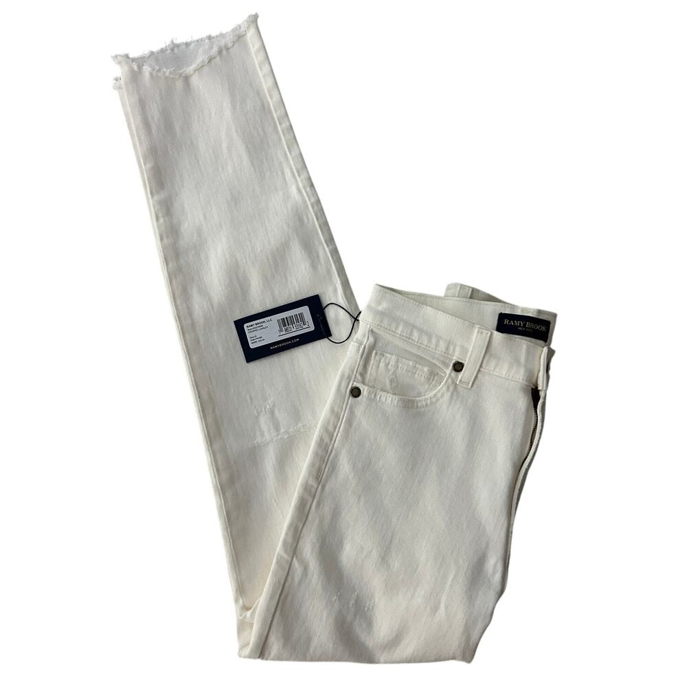 Ramy Brook Langley Jeans Lightly Distressed Cropped White Shark Bite Sz 24 NW